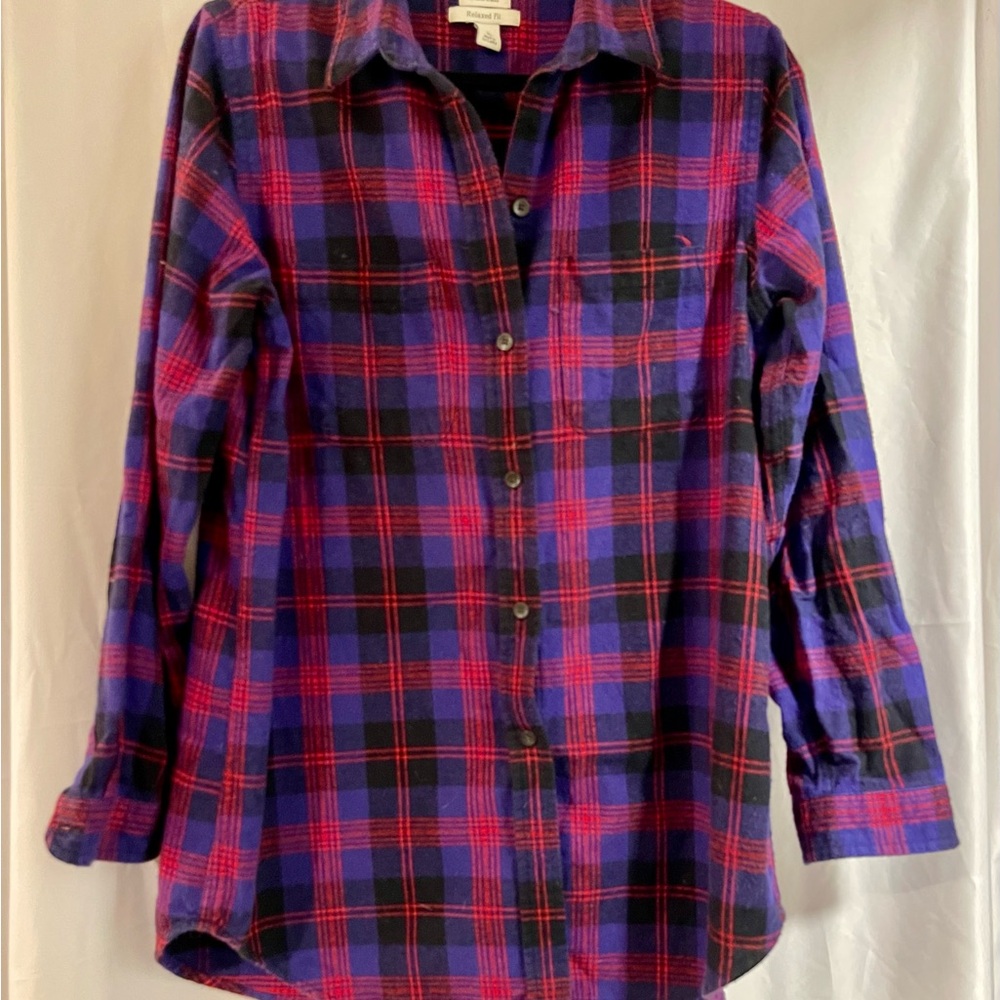 L.L. Bean Plaid Flannel Shirt in Purple and Red